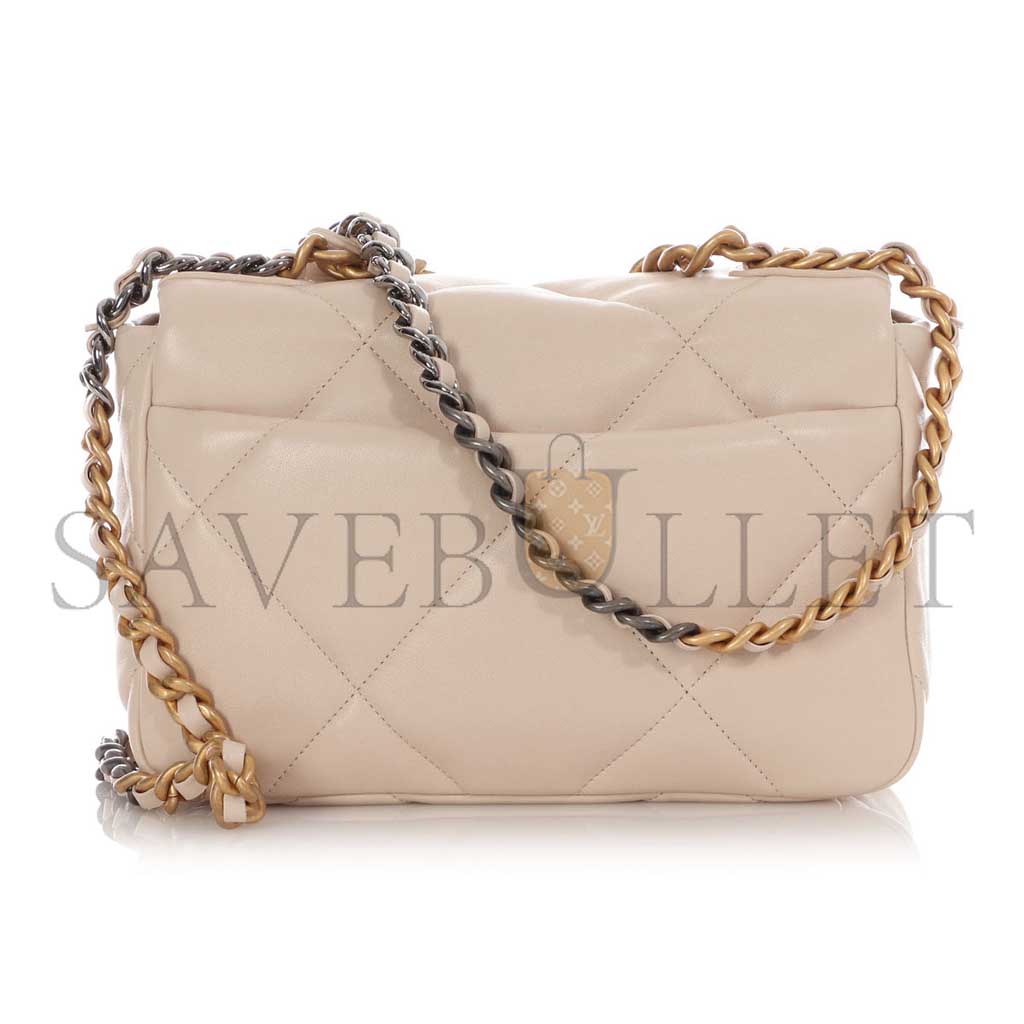 Ch*el ecru quilted lambskin Ch*el 19 flap bag mixed hardware as1160 (26*16*9cm)
